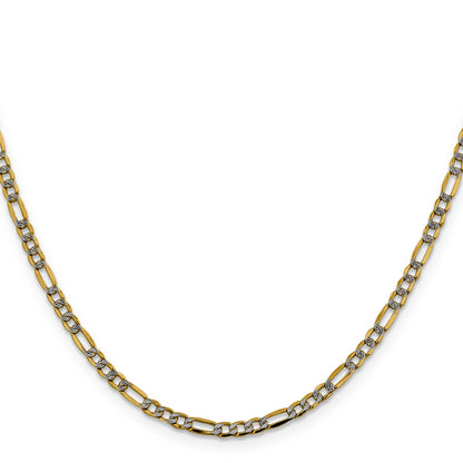 14K Yellow & Rhodium 22 Inch 3.2mm Semi-Solid With Pav Figaro Lobster Clasp Chain Necklace