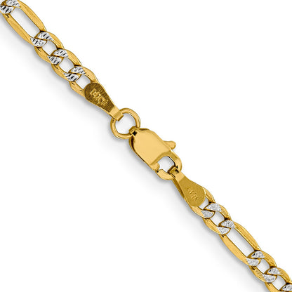 14K Yellow & Rhodium 18 Inch 3.2mm Semi-Solid With Pav Figaro Lobster Clasp Chain Necklace