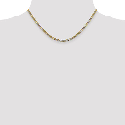 14K Yellow & Rhodium 16 Inch 3.2mm Semi-Solid With Pav Figaro Lobster Clasp Chain Necklace