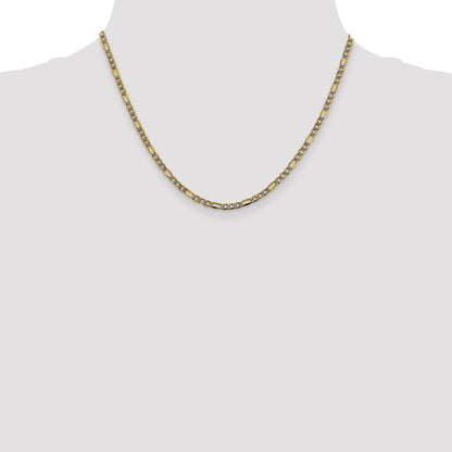 14K Yellow & Rhodium 18 Inch 3.2mm Semi-Solid With Pav Figaro Lobster Clasp Chain Necklace