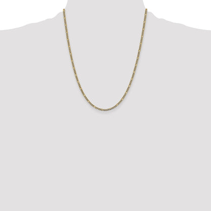 14K Yellow & Rhodium 22 Inch 3.2mm Semi-Solid With Pav Figaro Lobster Clasp Chain Necklace