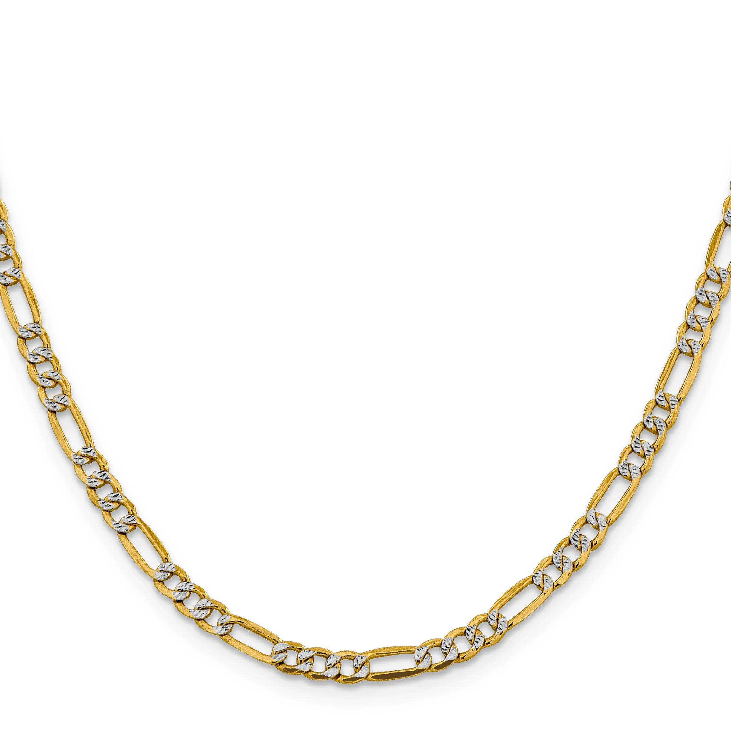 14K Yellow & Rhodium 16 Inch 3.9mm Semi-Solid With Pav Figaro Lobster Clasp Chain Necklace