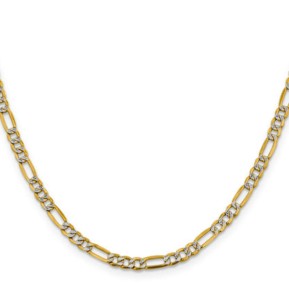 14K Yellow & Rhodium 16 Inch 3.9mm Semi-Solid With Pav Figaro Lobster Clasp Chain Necklace