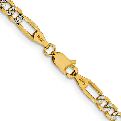 14K Yellow & Rhodium 16 Inch 3.9mm Semi-Solid With Pav Figaro Lobster Clasp Chain Necklace