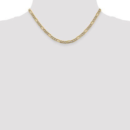 14K Yellow & Rhodium 16 Inch 3.9mm Semi-Solid With Pav Figaro Lobster Clasp Chain Necklace
