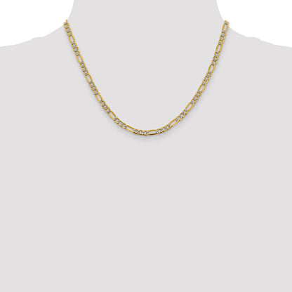 14K Yellow & Rhodium 18 Inch 3.9mm Semi-Solid With Pav Figaro Lobster Clasp Chain Necklace