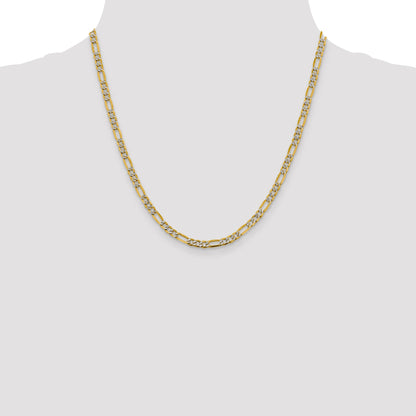 14K Yellow & Rhodium 20 Inch 3.9mm Semi-Solid With Pav Figaro Lobster Clasp Chain Necklace