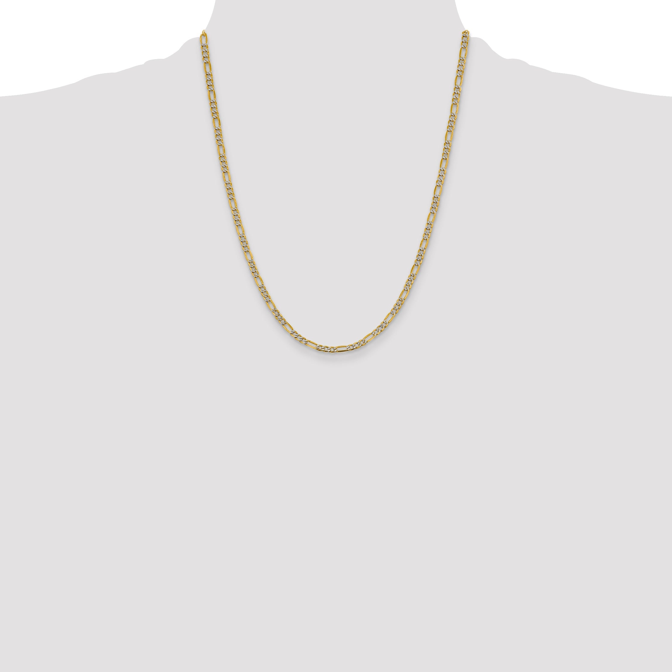 14K Yellow & Rhodium 22 Inch 3.9mm Semi-Solid With Pav Figaro Lobster Clasp Chain Necklace