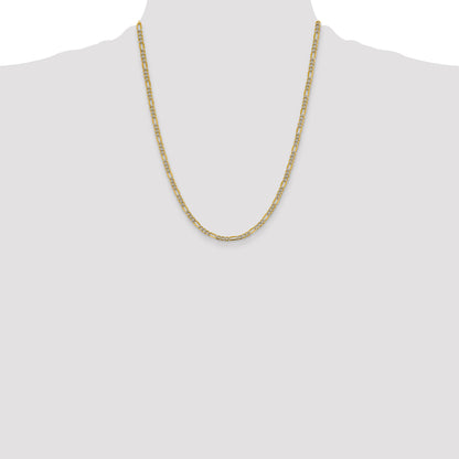 14K Yellow & Rhodium 22 Inch 3.9mm Semi-Solid With Pav Figaro Lobster Clasp Chain Necklace