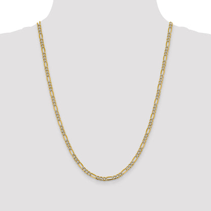 14K Yellow & Rhodium 24 Inch 3.9mm Semi-Solid With Pav Figaro Lobster Clasp Chain Necklace