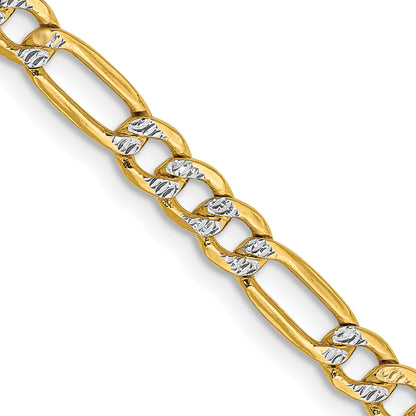 14K Yellow & Rhodium 18 Inch 3.9mm Semi-Solid With Pav Figaro Lobster Clasp Chain Necklace
