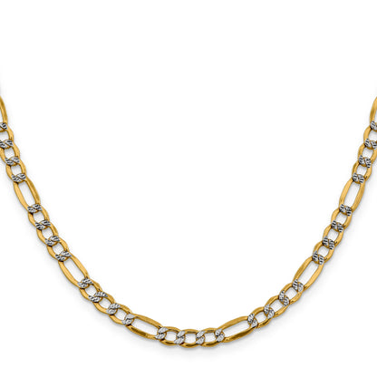 14K Yellow & Rhodium 22 Inch 5.25mm Semi-Solid With Pav Figaro Lobster Clasp Chain Necklace