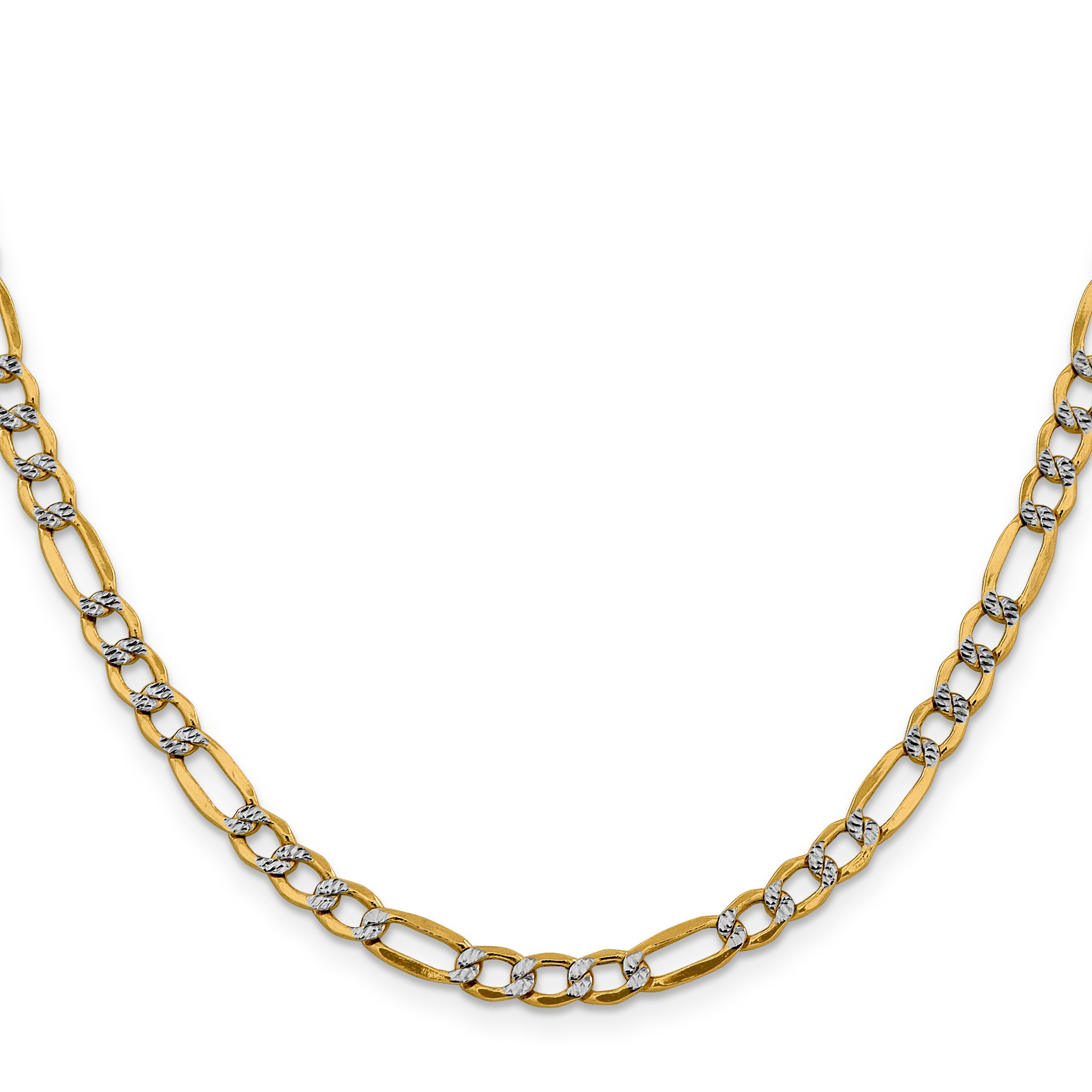 14K Yellow & Rhodium 24 Inch 5.25mm Semi-Solid With Pav Figaro Lobster Clasp Chain Necklace