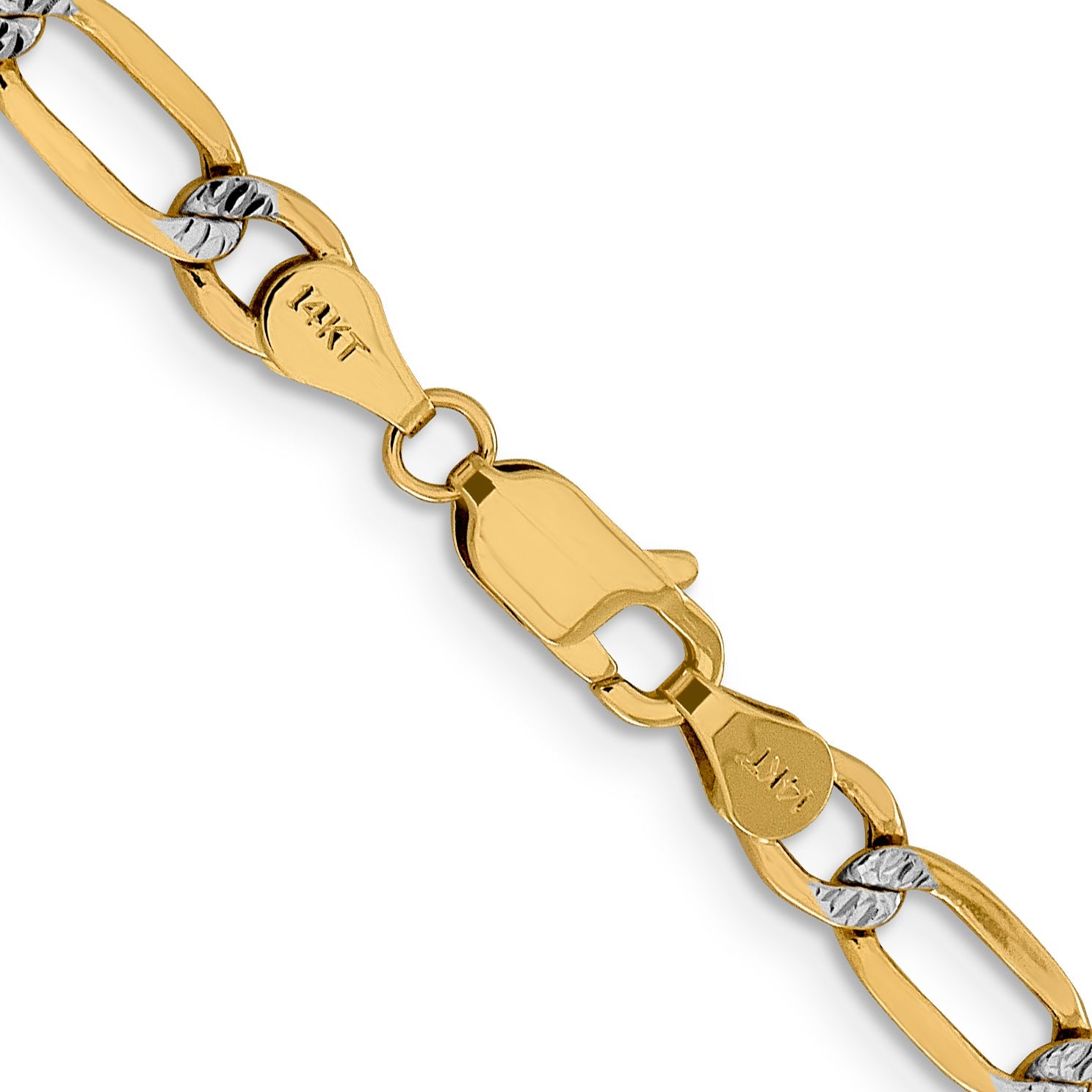 14K Yellow & Rhodium 26 Inch 5.25mm Semi-Solid With Pav Figaro Lobster Clasp Chain Necklace
