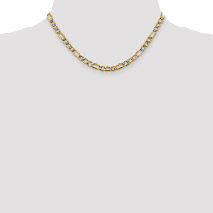 14K Yellow & Rhodium 16 Inch 5.25mm Semi-Solid With Pav Figaro Lobster Clasp Chain Necklace