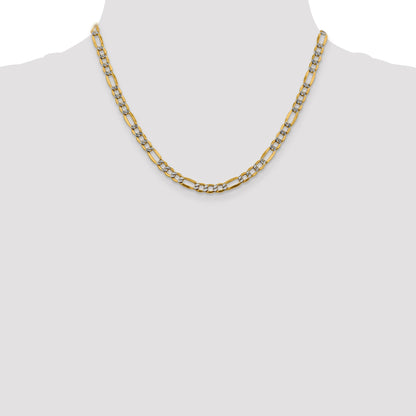14K Yellow & Rhodium 18 Inch 5.25mm Semi-Solid With Pav Figaro Lobster Clasp Chain Necklace