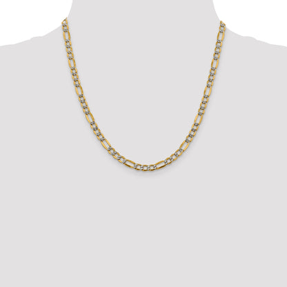 14K Yellow & Rhodium 20 Inch 5.25mm Semi-Solid With Pav Figaro Lobster Clasp Chain Necklace
