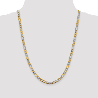 14K Yellow & Rhodium 24 Inch 5.25mm Semi-Solid With Pav Figaro Lobster Clasp Chain Necklace