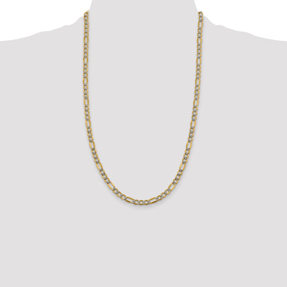 14K Yellow & Rhodium 26 Inch 5.25mm Semi-Solid With Pav Figaro Lobster Clasp Chain Necklace
