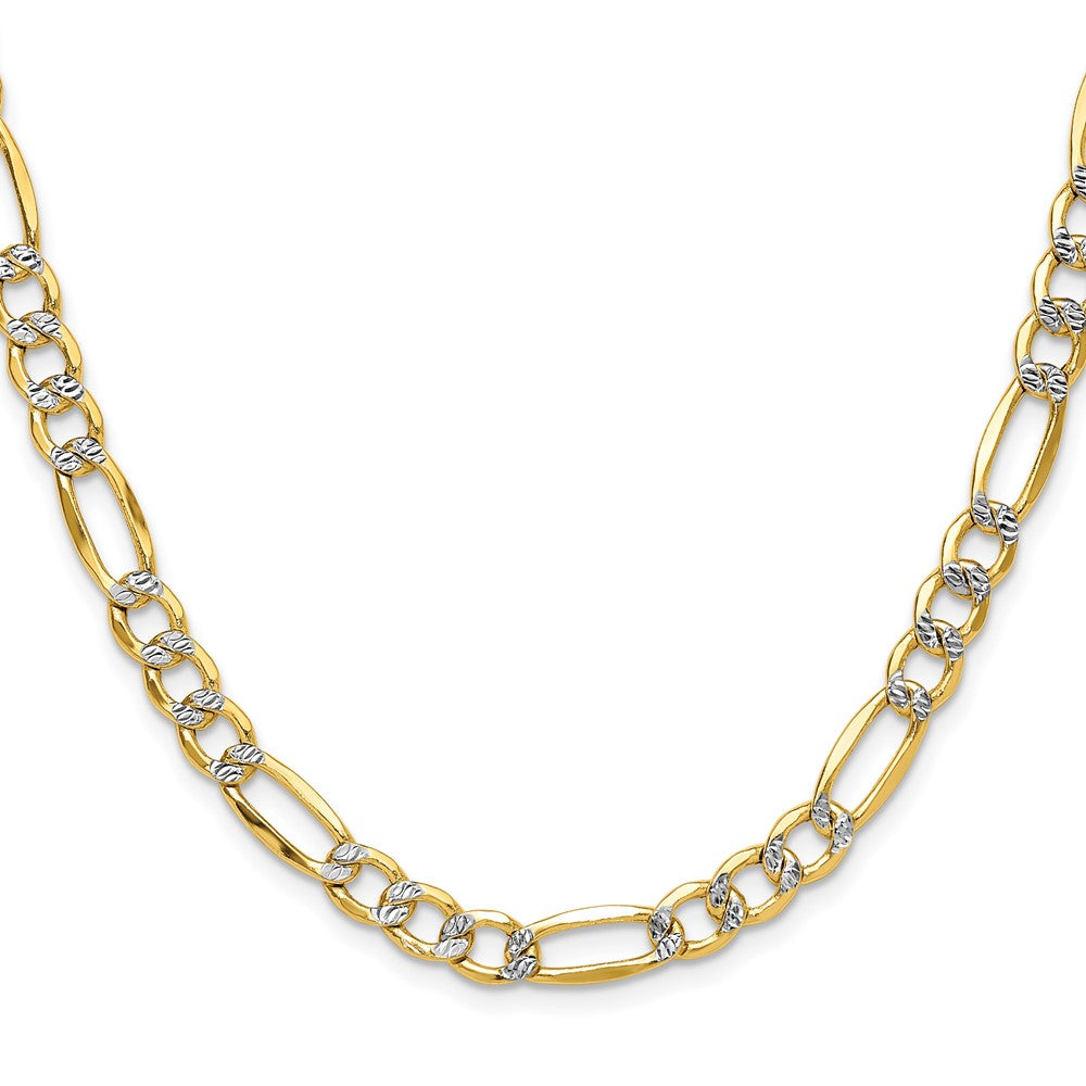 2 Inch 14K Yellow & Rhodium 6.5mm Semi-Solid With Pav Figaro Chain Necklace