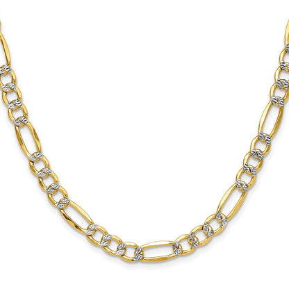 24 Inch 14K Yellow & Rhodium 6.5mm Semi-Solid With Pav Figaro Chain Necklace