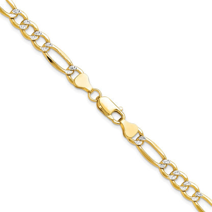 24 Inch 14K Yellow & Rhodium 6.5mm Semi-Solid With Pav Figaro Chain Necklace