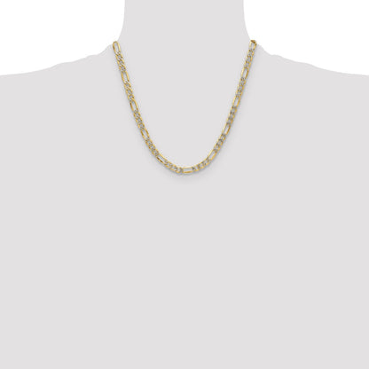 2 Inch 14K Yellow & Rhodium 6.5mm Semi-Solid With Pav Figaro Chain Necklace