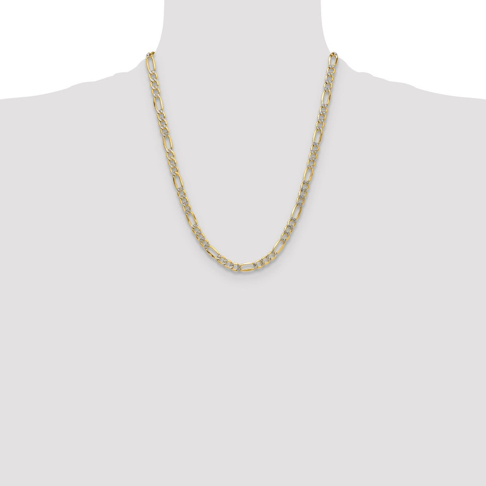 22 Inch 14K Yellow & Rhodium 6.5mm Semi-Solid With Pav Figaro Chain Necklace