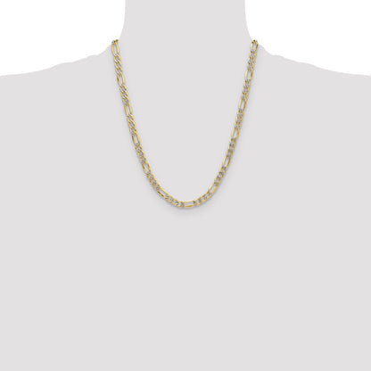22 Inch 14K Yellow & Rhodium 6.5mm Semi-Solid With Pav Figaro Chain Necklace