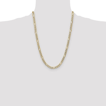 24 Inch 14K Yellow & Rhodium 6.5mm Semi-Solid With Pav Figaro Chain Necklace