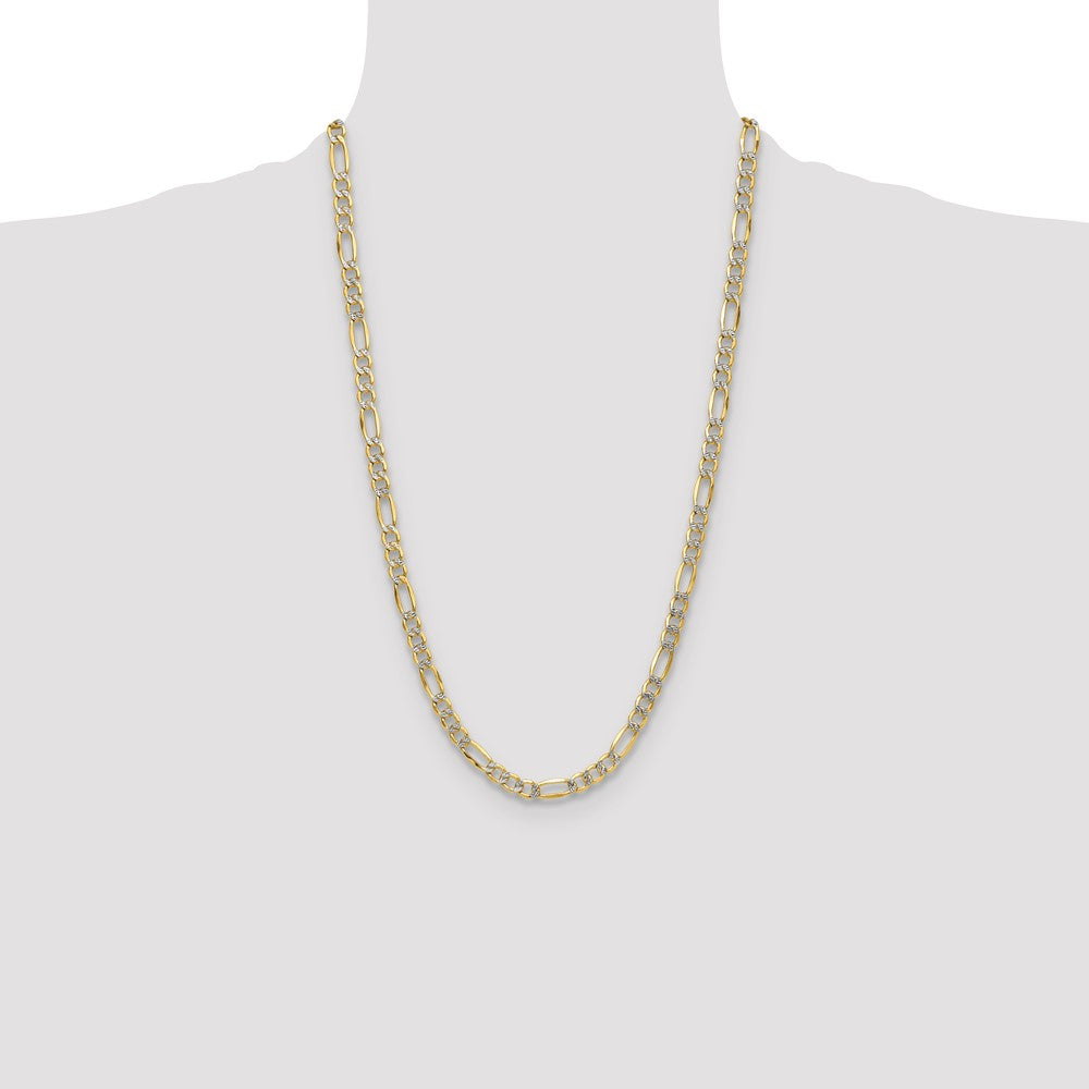 26 Inch 14K Yellow & Rhodium 6.5mm Semi-Solid With Pav Figaro Chain Necklace