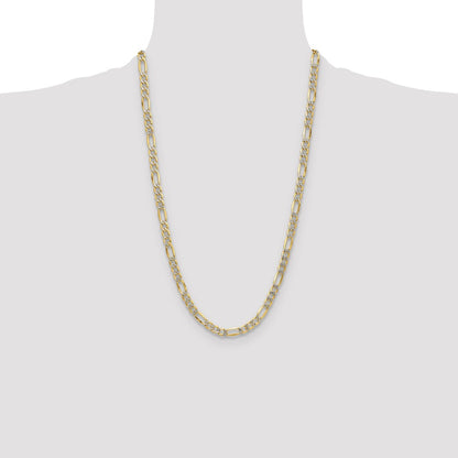 26 Inch 14K Yellow & Rhodium 6.5mm Semi-Solid With Pav Figaro Chain Necklace