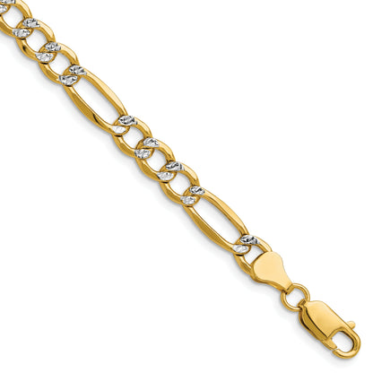 7 Inch 14K Yellow & Rhodium 6.5mm Semi-Solid With Pav Figaro Chain Bracelet