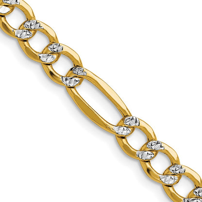 22 Inch 14K Yellow & Rhodium 6.5mm Semi-Solid With Pav Figaro Chain Necklace