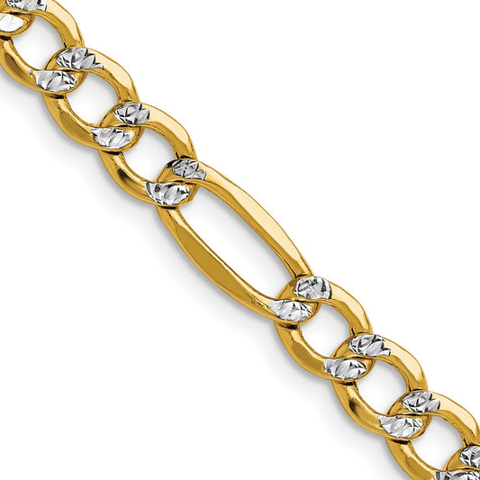 22 Inch 14K Yellow & Rhodium 6.5mm Semi-Solid With Pav Figaro Chain Necklace