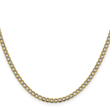 14K Yellow & Rhodium 24 Inch 3.4mm Semi-Solid With Pav Curb Lobster Clasp Chain Necklace