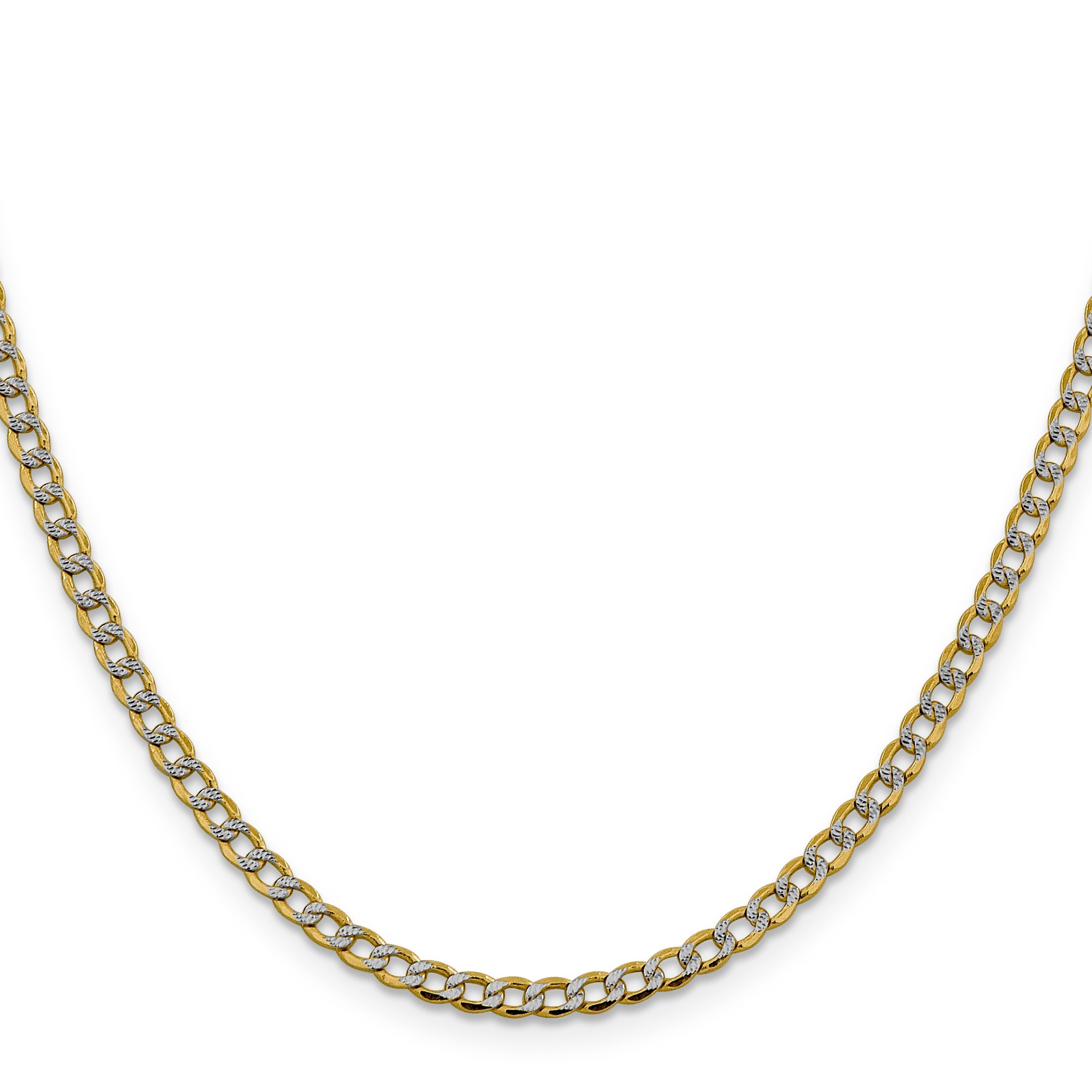 14K Yellow & Rhodium 22 Inch 3.4mm Semi-Solid With Pav Curb Lobster Clasp Chain Necklace