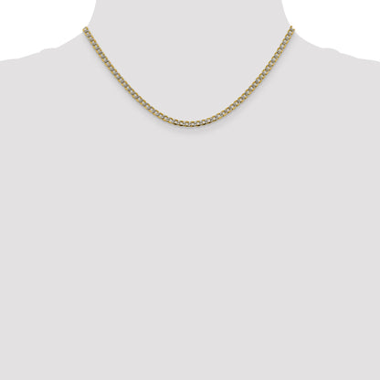 14K Yellow & Rhodium 16 Inch 3.4mm Semi-Solid With Pav Curb Lobster Clasp Chain Necklace