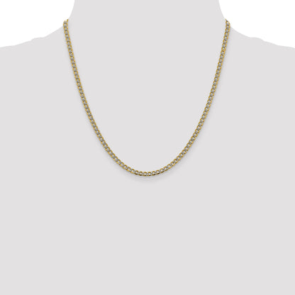 14K Yellow & Rhodium 20 Inch 3.4mm Semi-Solid With Pav Curb Lobster Clasp Chain Necklace