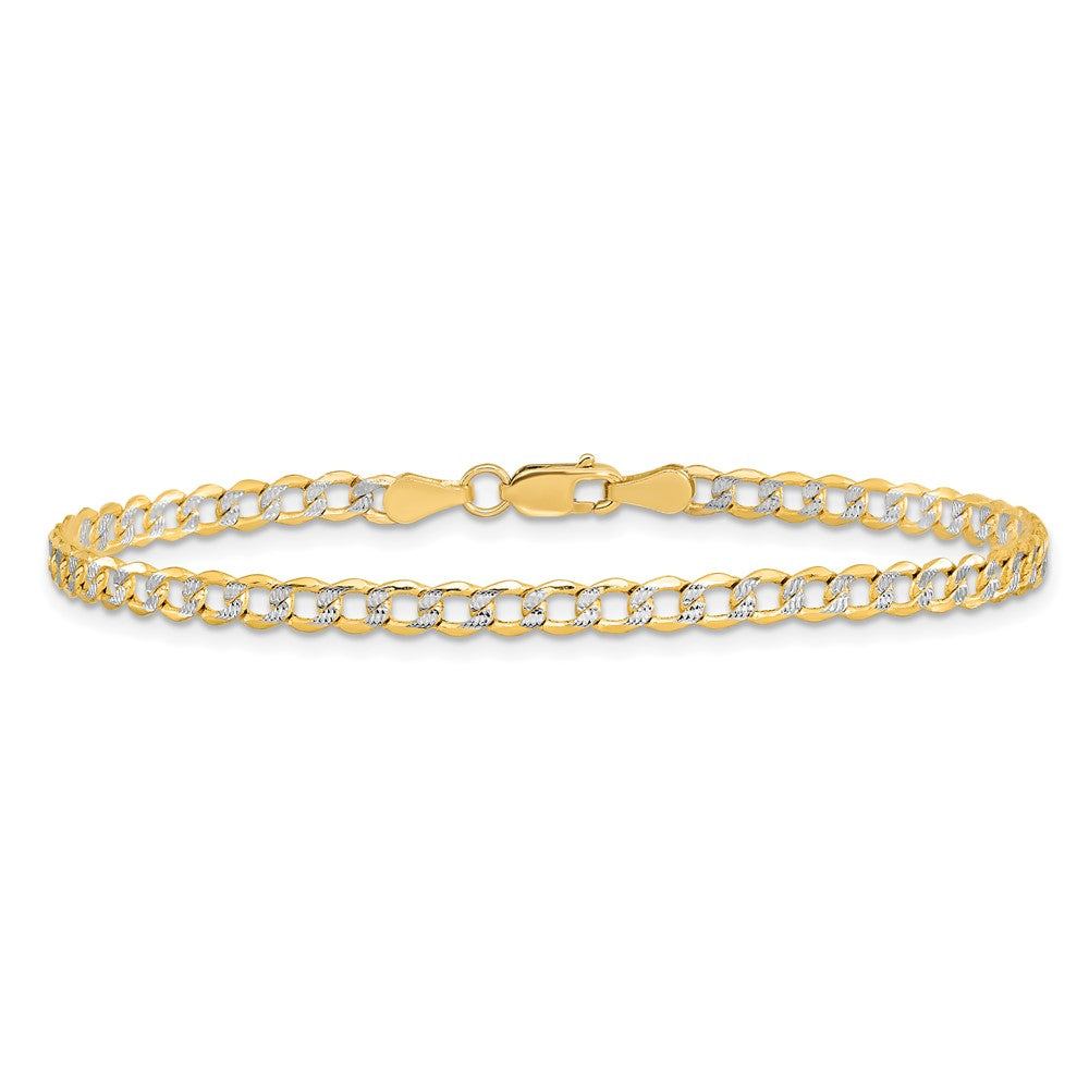 9 Inch 14K 3.4mm Semi-Solid With Rhodium Pav Curb Chain Bracelet