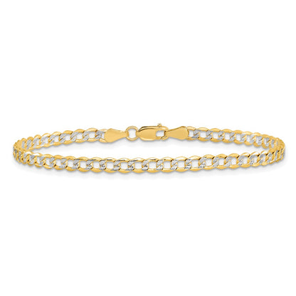 9 Inch 14K 3.4mm Semi-Solid With Rhodium Pav Curb Chain Bracelet