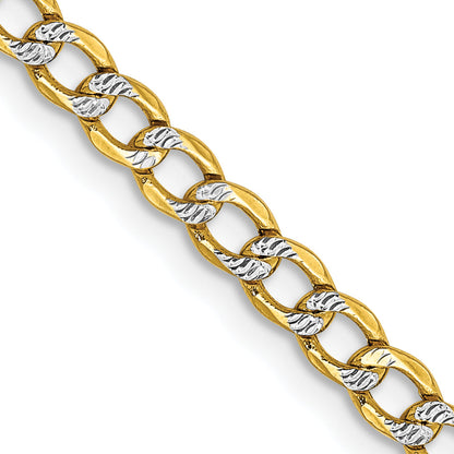 14K Yellow & Rhodium 24 Inch 3.4mm Semi-Solid With Pav Curb Lobster Clasp Chain Necklace