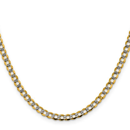14K Yellow & Rhodium 24 Inch 4.3mm Semi-Solid With Pav Curb Lobster Clasp Chain Necklace