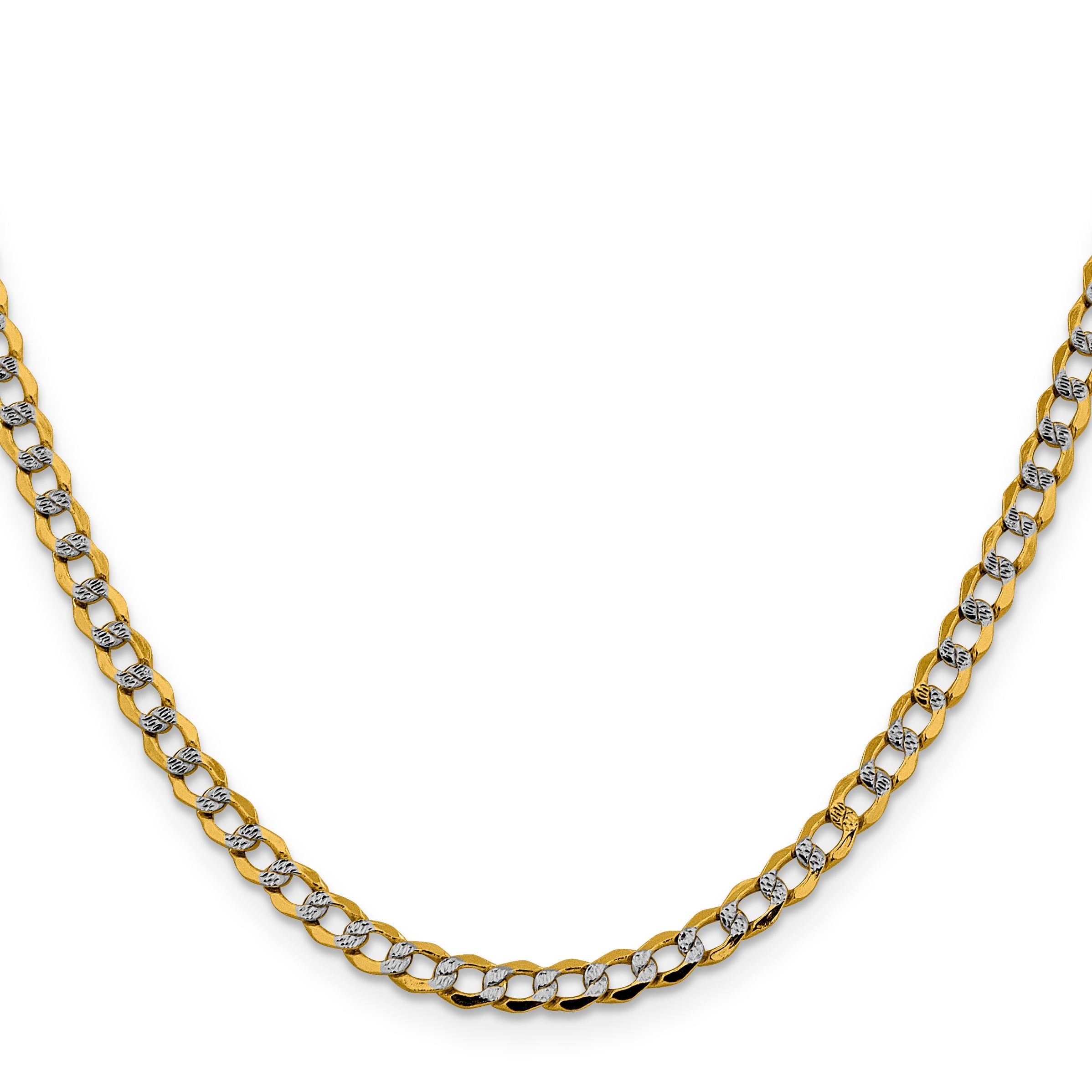 14K Yellow & Rhodium 22 Inch 4.3mm Semi-Solid With Pav Curb Lobster Clasp Chain Necklace