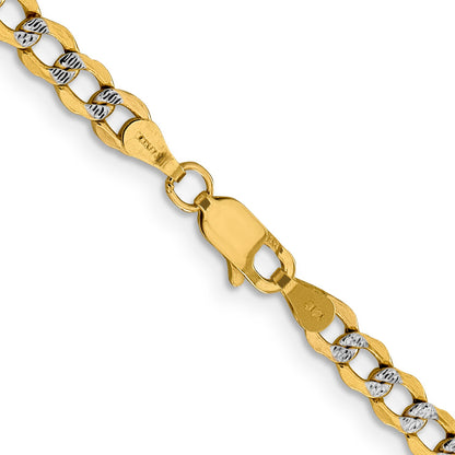 14K Yellow & Rhodium 20 Inch 4.3mm Semi-Solid With Pav Curb Lobster Clasp Chain Necklace