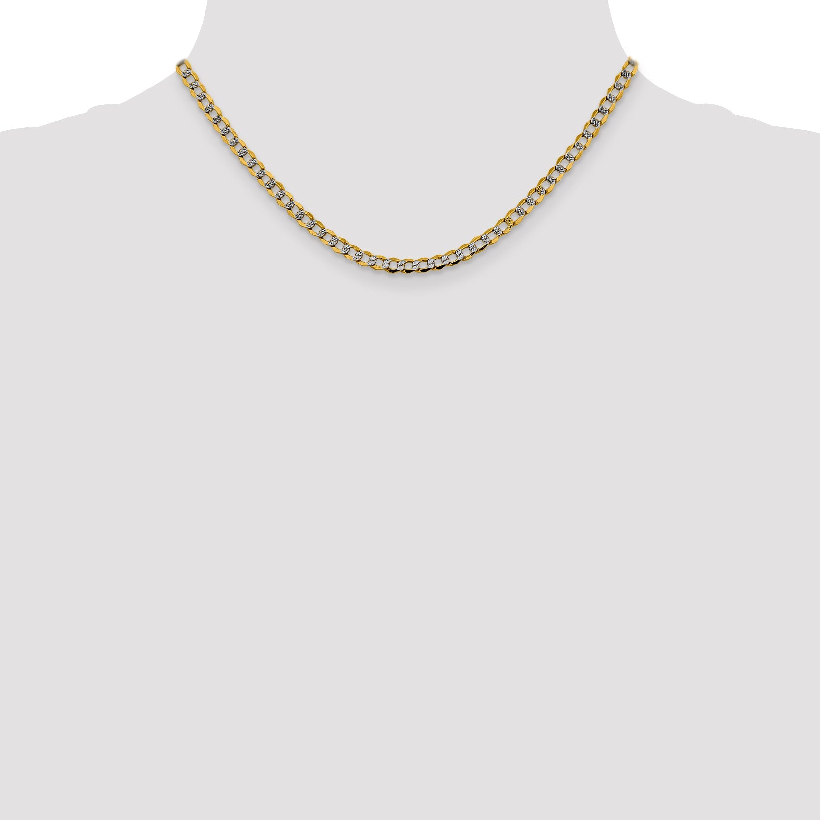 14K Yellow & Rhodium 16 Inch 4.3mm Semi-Solid With Pav Curb Lobster Clasp Chain Necklace
