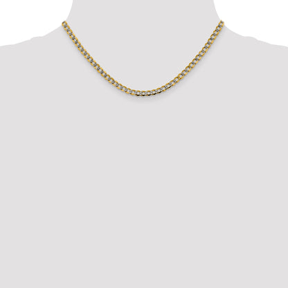 14K Yellow & Rhodium 16 Inch 4.3mm Semi-Solid With Pav Curb Lobster Clasp Chain Necklace