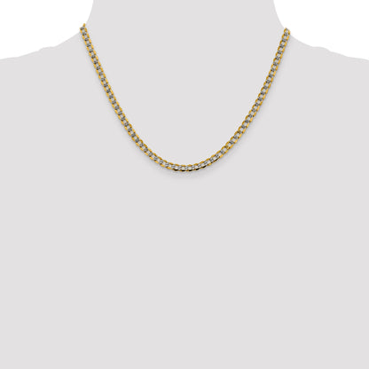 14K Yellow & Rhodium 18 Inch 4.3mm Semi-Solid With Pav Curb Lobster Clasp Chain Necklace