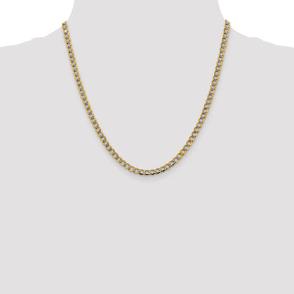 14K Yellow & Rhodium 20 Inch 4.3mm Semi-Solid With Pav Curb Lobster Clasp Chain Necklace