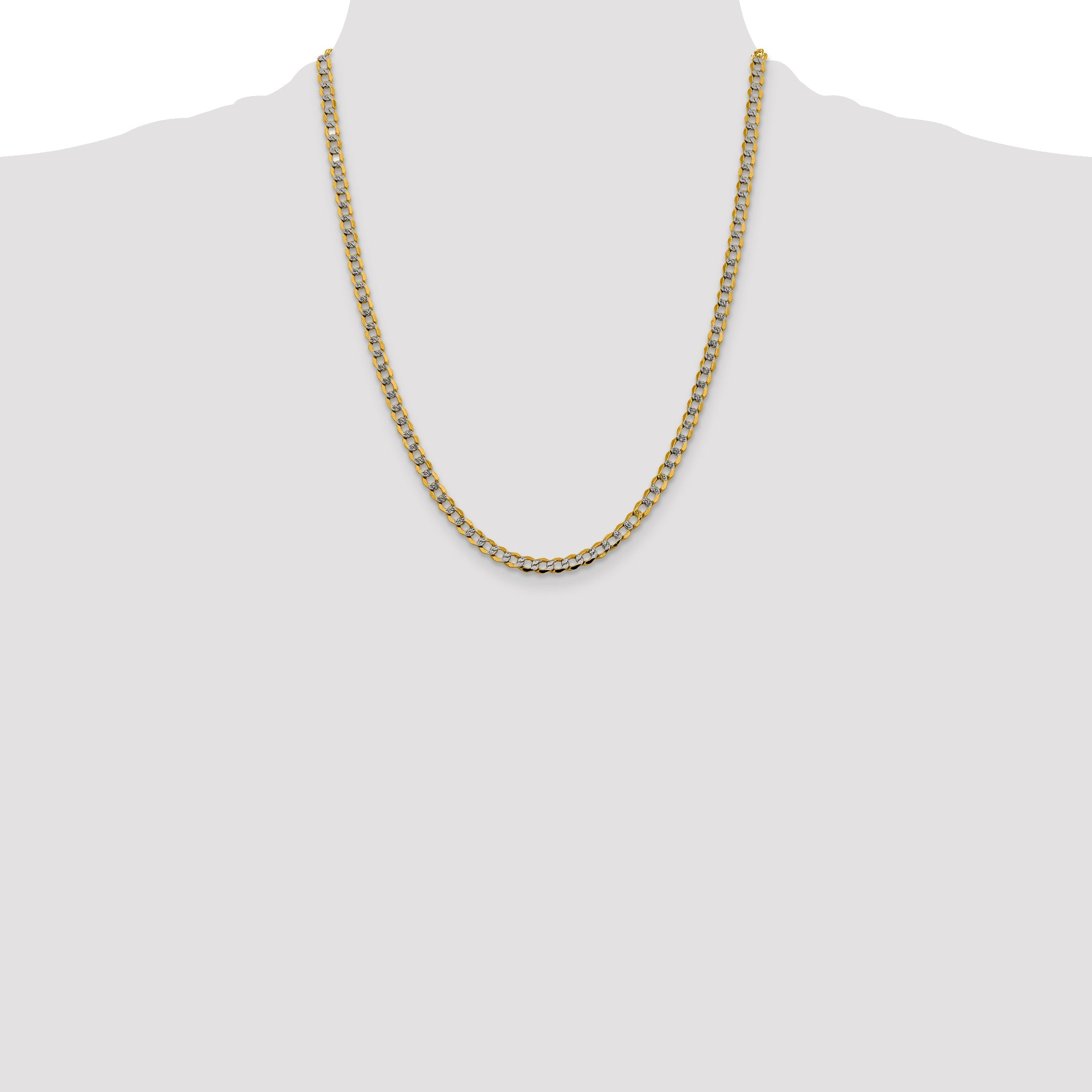 14K Yellow & Rhodium 22 Inch 4.3mm Semi-Solid With Pav Curb Lobster Clasp Chain Necklace